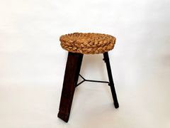 Eyespy - Tripod stool in oak with a thick woven rush seat by French designers Adrien Audoux and Frida Minet. France, 1950s.