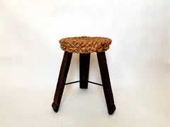 Eyespy - Tripod stool in oak with a thick woven rush seat by French designers Adrien Audoux and Frida Minet. France, 1950s.