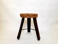 Eyespy - Tripod stool in oak with a thick woven rush seat by French designers Adrien Audoux and Frida Minet. France, 1950s.