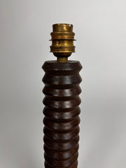 French turned wood table lamp, Charles Dudouyt c.1930