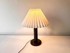 French turned wood table lamp, Charles Dudouyt c.1930