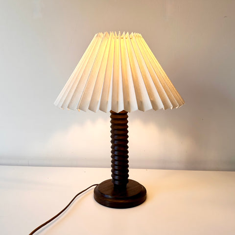 French turned wood table lamp, Charles Dudouyt c.1930