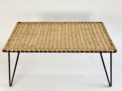 Eyespy - Rattan and metal low table by Raoul Guys, France c1950-60