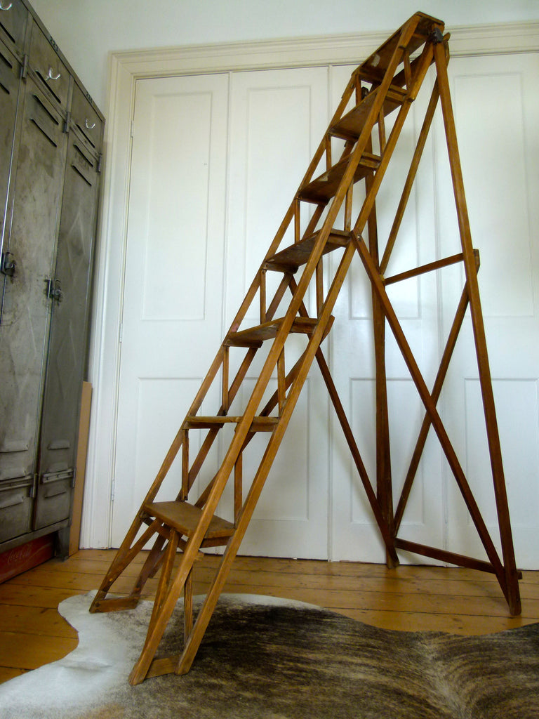 ANTIQUE VINTAGE HATHERLEY STEP LADDER library steps - eyespy