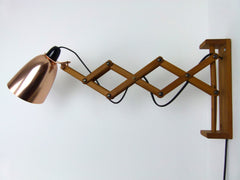 Habitat Conran Maclamp wall mounted extendable wooden arm, copper shade - eyespy